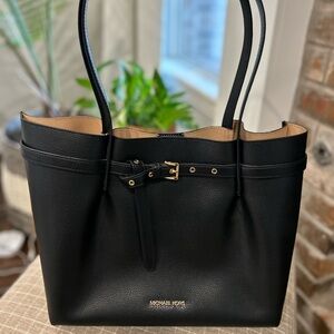 Michael Kors Emilia Black Leather Tote with Gold Accents